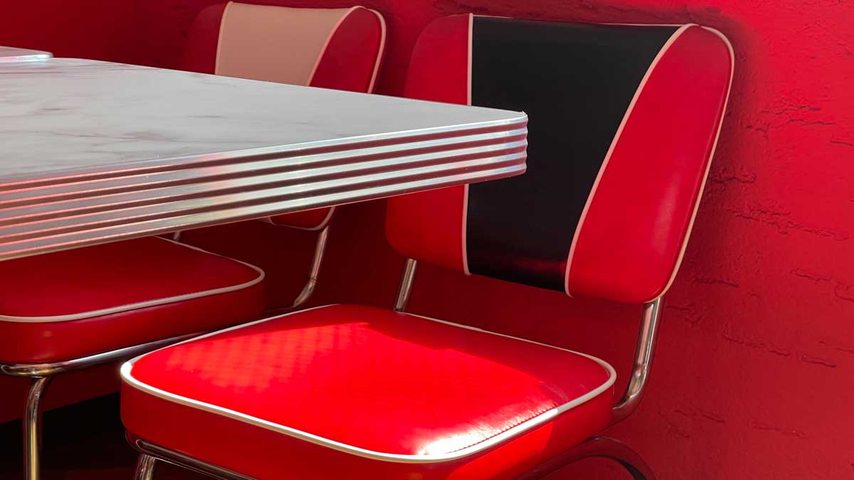 red and white color leather V shape back diner chairs, red and black color V shape back diner chairs